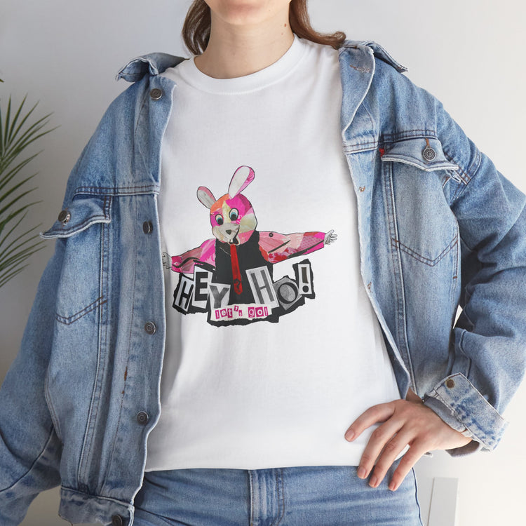 Hey Ho! Punk Bunny Graphic Organic T-Shirt - Fun & Quirky Tee for Punk Rockers