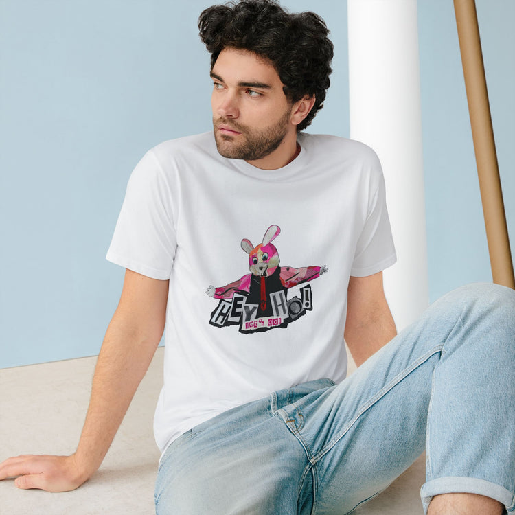 Hey Ho! Punk Bunny Graphic Organic T-Shirt - Fun & Quirky Tee for Punk Rockers